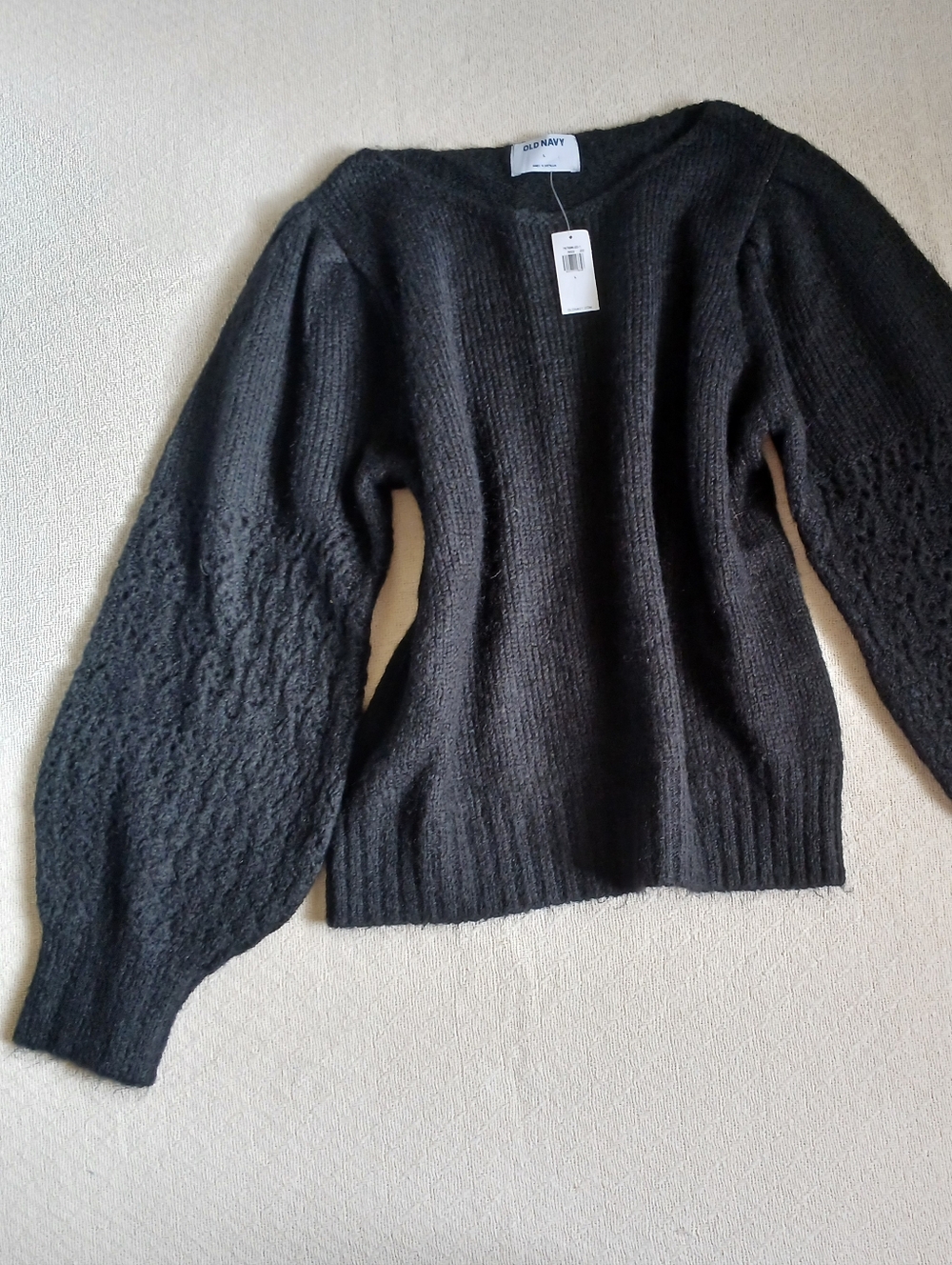 old navy ♡ wool blend boatneck pointelle knit black large sweater